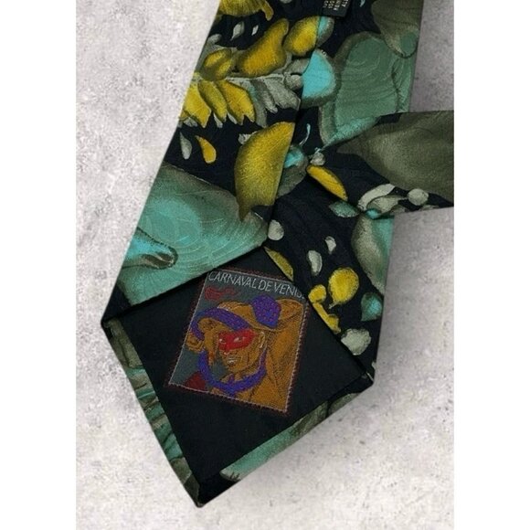 CARNAVAL DE VENISE Silk Tie Black Blue Floral W:4" EUC - Picture 5 of 6